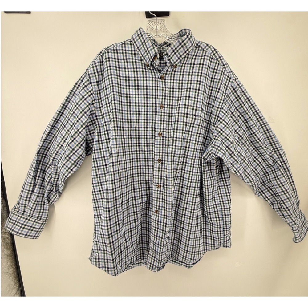 Roundtree & Yorke Casuals Mens XL Blue Green Plaid Flannel Button Down Shirt